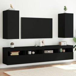 Muebles de pared de TV con luces LED 2 piezas Negro 30,5x35x70 cm