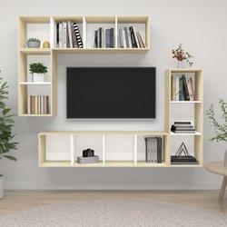 4 PCs blanco y Sonoma Oak Aglomerado TV Holder Set