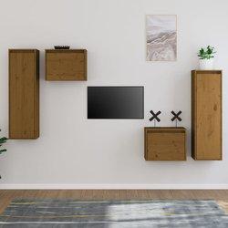 Mueble TV 4 piezas ámbar madera maciza de pino