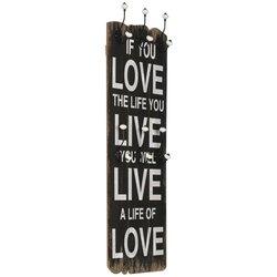 Percha de pared con 6 ganchos LOVE LIVE 120x40 cm