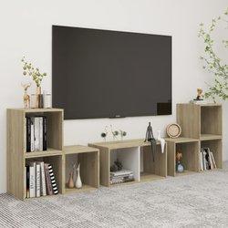 Mueble de TV Set 6 piezas Blanco y Madera Sonoma multicapa