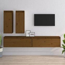 Mueble TV 4 piezas ámbar madera maciza de pino