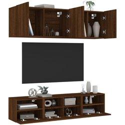 Muebles de TV de pared 5 pzas madera de ingeniería marrón roble