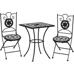 3 PC Bistro Set con mosaico de cerámica blanco y negro