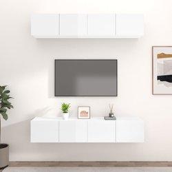 Mueble TV 4 piezas blanco pulido 80x30x30 cm madera multicapa