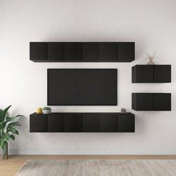 vidaXL Mueble de TV 8 piezas de aglomerado negro