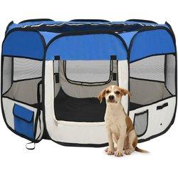 Caja plegable para perros con bolsa azul 90x90x58 cm