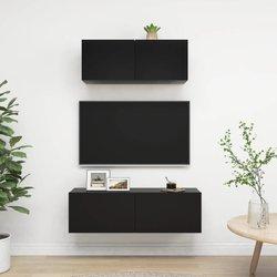 vidaXL Juego de mueble para TV de 2 piezas aglomerado negro