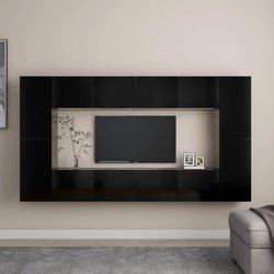 Muebles de puerta TV Set 8 piezas de madera negra multicapa