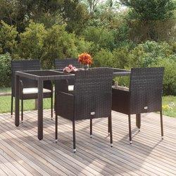 Sillas de jardín con almohadas 4 PC en Polyrattan negro