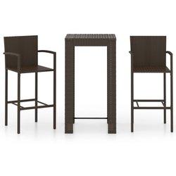 3 Pcs Garden Bar Set con apoyabrazos Polyrattan marrón