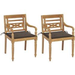 Batavia Sillas 2 PCs con Teak Solid Mole Almohadas