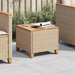 Mesa de jardín beige 45x45x37 cm Polyrattan y madera de acacia