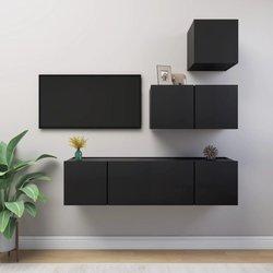 vidaXL Juego de mueble para TV de 4 piezas aglomerado negro