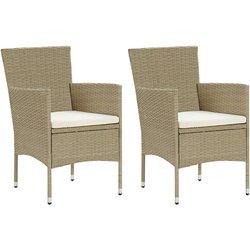 Sillas de comedor de jardín 2 piezas en Polyrattan Beige