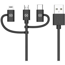 Cable usb a micro usb, usb-c y lightning celly usb3in1bk