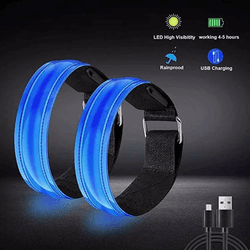 Banda de Brazo con Luces, Brazalete Luminoso LED Recargable, Banda Reflectante carga con USB para Seguridad en Correr, Andar, ir de Bici por la noche, con Luz LED Azul, Pulsera reflectante de seguridad para deportes al aire libre. 2 , 4 o 10Pcs