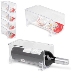 Organizador de Botellas 10x10x20cm, Botellero Apilable Transparente, Botellero Vino Nevera, Botellero Encimera, Almacenamiento Botellas, Porta Botellas Apilable