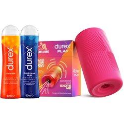 Durex Masturbador SLIDE & RIDE +  Lubricante Original H2O 50 ml + Lubricante Calor 50 ml, Elástico, Suave Flexible y Texturizado con Estrías