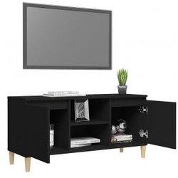 vidaXL Mueble De Tv Con Patas De Madera Maciza Negro 103.5x35x50 Cm