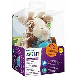 Avent Chupete Silicona 0-6 meses + Peluche Jirafa, Calmante y Tacto Extra Suave