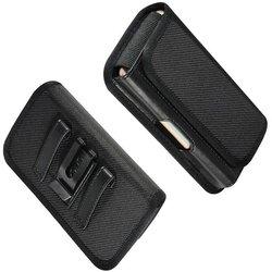 Funda Cinturon Horizontal Clip Metalico con tarjetero en Textil y Piel para QMOBILE HD PLUS (2020) - Negra