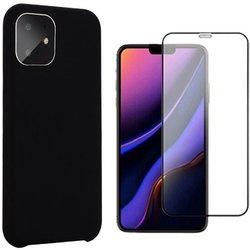 Kit Funda y Protector de Cristal 5D Full Cover iPhone 11 Silicona Negro