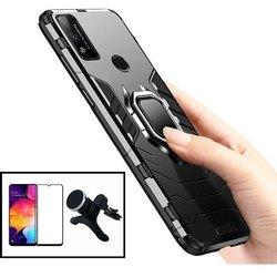 Kit Funda, Soporte y Protector de Cristal Templado Huawei P Smart 2020 Military Defender Negro