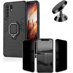 Kit Carcasa, Protector Privacy y Soporte Magnetico Huawei P30 Military Defender Negro