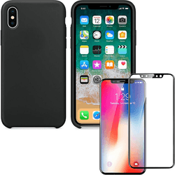 Kit Funda y Protector Cristal 5D iPhone X, XS Silicone Negro