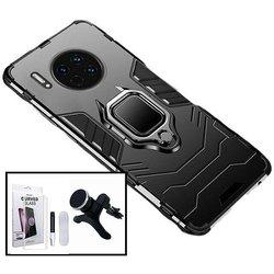 Kit Funda, Soporte y Protector de Cristal Templado Huawei Mate 30 Pro 5G Military Defender Negro