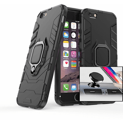 Kit Funda y Soporte Magnetico Auto iPhone 6 Plus Military Defender Negro