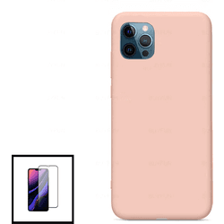 Kit Funda y Protector de Cristal 5D Full Cover iPhone X, XS Silicona Rosa