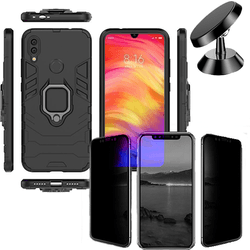 Kit Carcasa, Protector Privacy y Soporte Magnetico Xiaomi Redmi 7 Military Defender Negro