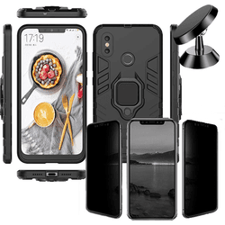 Kit Carcasa, Protector Privacy y Soporte Magnetico Xiaomi Mi Max 3 Military Defender Negro