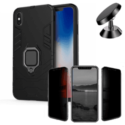 Kit Funda, Protector Privacy y Soporte Magnetico iPhone XS Max Military Defender Negro