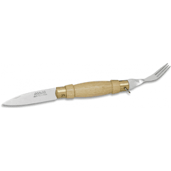 Navaja MAM con tenedor, mango de madera, hoja de acero inox de 7 cm