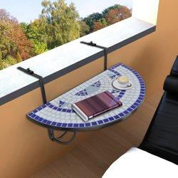 Mesa de balcón colgante azul y blanco con mosaico