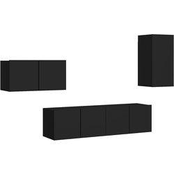 Muebles de puerta TV Set 4 piezas de madera negra multicapa