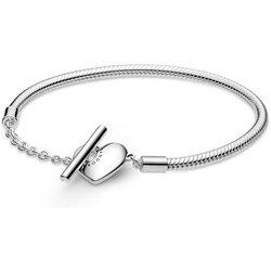 Pandora San Valentín Pulsera Moments corazón grabable en plata de ley Cadena de Serpiente con cierre en T y 599285C00 , para Mujer