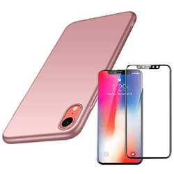 Kit Funda y Protector Cristal 5D iPhone XR SlimShield Rosa