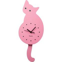 FISURA Reloj de gato rosa con cola Reloj de pared original Reloj de pared silencioso de 46x8 cm Madera y ABS 1 Pila AA