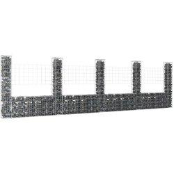 Cesta en forma de U de Gabion con 5 postes de hierro 500x20x150 cm