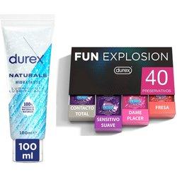 Durex - Lote Fun Explosion, Pack 40 Preservativos + Lubricante Naturals Hidratante 100ml, Ingredientes Naturales, Sexo Seguro