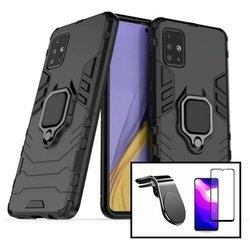 Kit Funda, Protector 5D y Soporte Magnético Coche Samsung Galaxy A41 3x1 Military Defender Negro