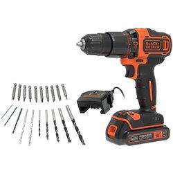 Black & Decker KIT: Taladro Percutor 18V, BDCHD18D1KA-QW + 20 Accesorios y Maletín | ¡Potencia y Organización en un Solo Kit!