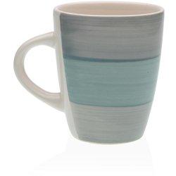 Mug Gres Avalon Blanco Listas Azules y Grises (8,5 dx12x10cm)