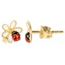 Joyería Oro 8K – Pendientes en Oro Mariquita sobre Flor para Niños