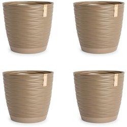 Set de 4 Macetas Decorativas Redondas 13 cm con Platos Integrados. Taupe ARECA