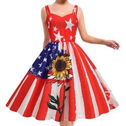 Vestido sin mangas con bandera americana del 4 de julio para mujer, vestido patriótico, vestido de verano mini para mujer y niña